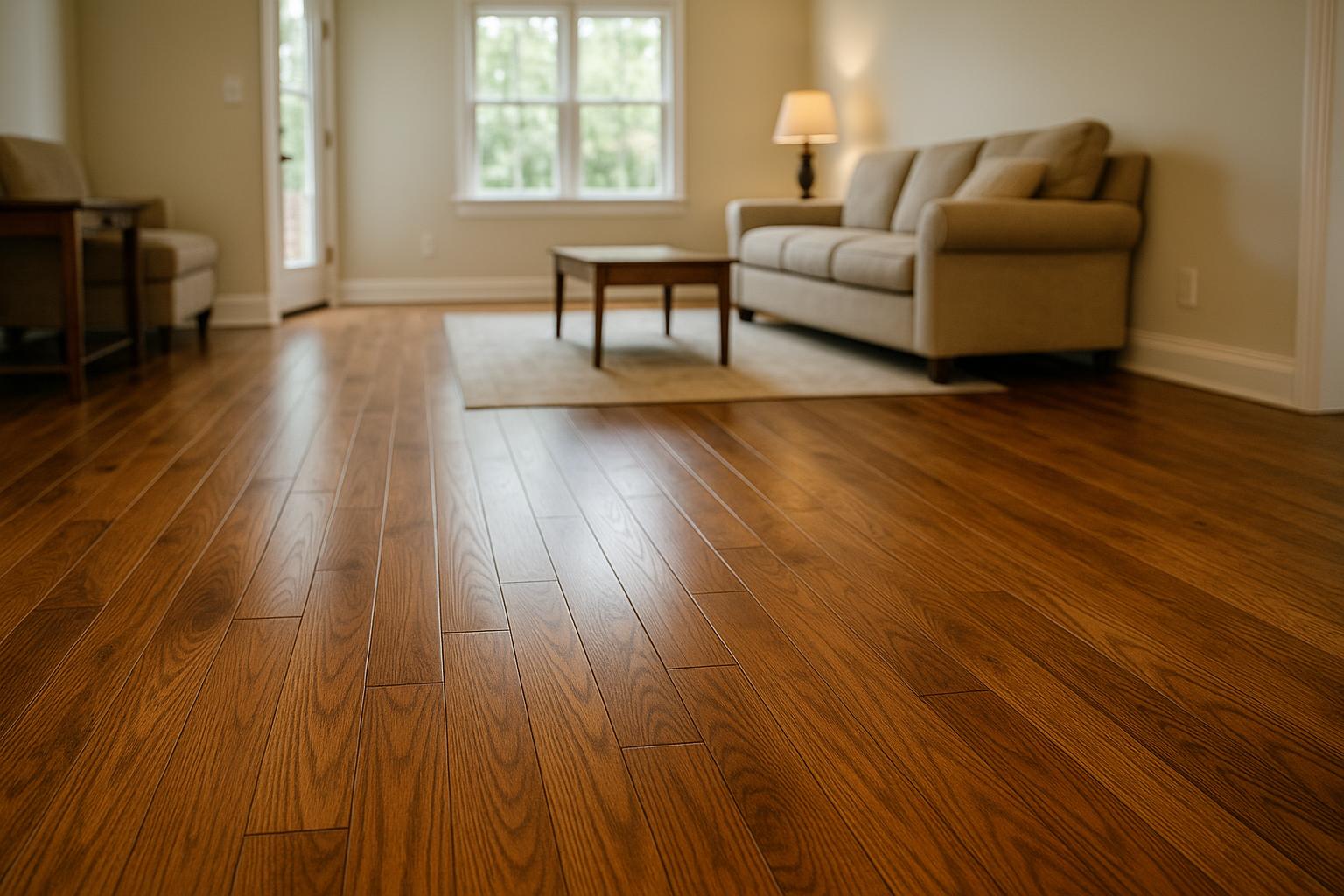 Detail of finished hardwood flooring installed with proper expansion gap and clean seams